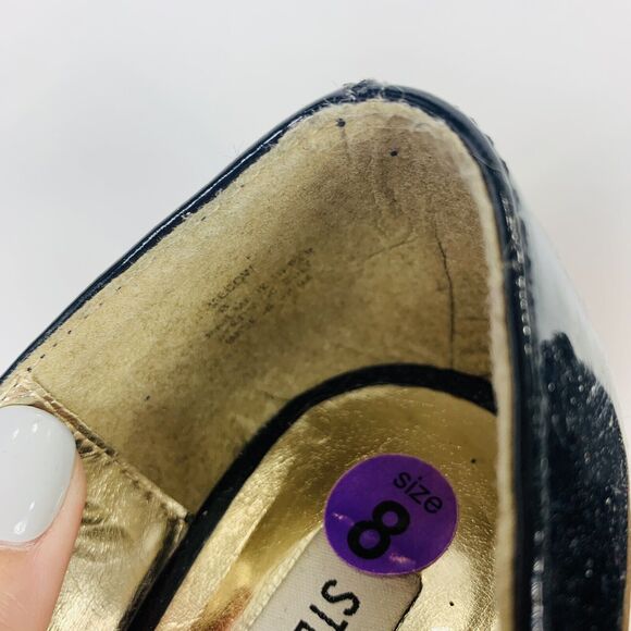 Steve Madden P Medow Patent Cork Wedge Heels Black Peep Toe Size 8 - Picture 8 of 10